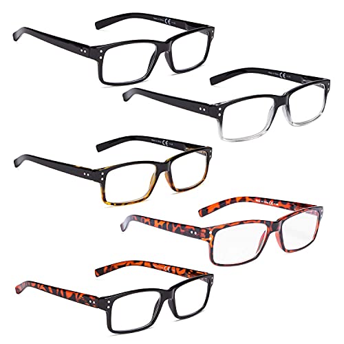 LUR READING GLASSES 5 Pack Spring Hinge Comfort Plastic Readers
