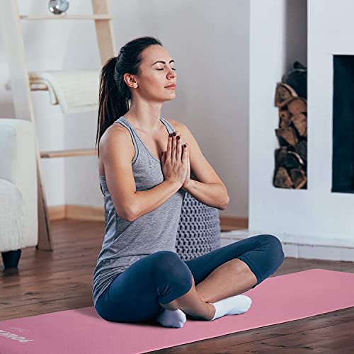 Foto von POWRX Deluxe Yogamatte (Rosa 173 x 61 x 0,5 cm) - rutschfest - TPE umweltfreundlich | Gymnastikmatte TPE | Trainingsmatte | Pilates-/Übungsmatte | Hautfreundlich
