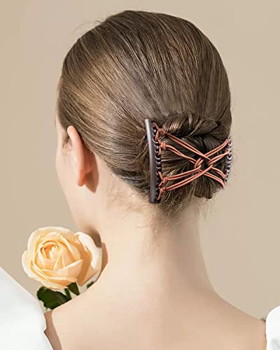 4 Pieces Magic Hair Combs For Women Accessories, Stretchy Double Comb Hair Clip Adjustable Elastic Hair Comb For Thick Curly Thin Hair, Adjustable Magic Hair Clip Combs (Coffee And Black) #TOP4