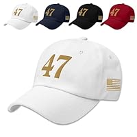 Unisex 47 Printed Baseball Cap, Charlie Kirk Cap, Turning Point USA Hat, 47 Freedom Hat Gold Embroidery (CA/US, Alpha, One Size, White)