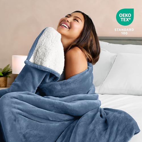 Bare Home Sherpa Fleece Blanket (Twin/Twin XL, Coronet Blue) - image 7