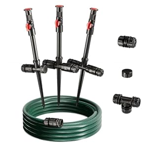 Flexible Sprinkler System, Above Ground DIY Irrigation Kit, Multi-Adjustable Lawn Sprinkler Set, Ideal for Plant and Flower Bed Watering, 30ft Garden Hose Included