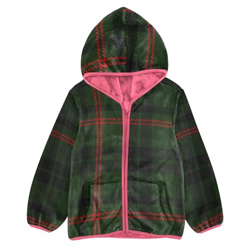 GuoChe Black Green Red Plaid Baby Girl Fleece Jacket