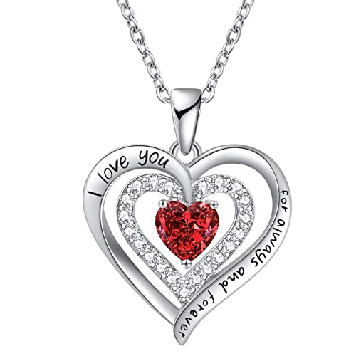 Redbee Women's Gifts Birthstone Jewelry For Wife - I Love You Forever Heart Pendant Wedding Necklaces For Her Necklace Charms For Daughter Mom Birthstone Necklace On Birthday Mother’s Day Valentine’day Anniversary (Silver-Jan-Garnet) #TOP12