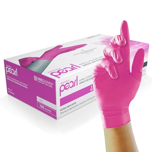 UNIGLOVES Magenta Pearl Nitril-Untersuchungshandschuhe - vielseitig einsetzbar, puderfreie und latexfreie Einweghandschuhe - Box mit 100 Handschuhen, Magenta, Größe S (GP8502)