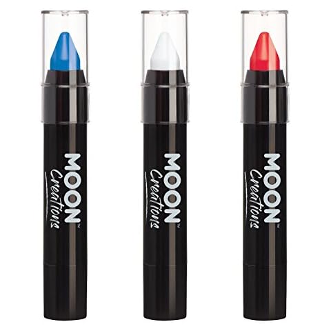 Face Paint Stick Body Crayon by Moon Creations | France / Union Jack Blue White Red Flag Set | 3.2g | For Kids, Adults, Fancy Dress, Festivals, Halloween, World Cup 2022 Cover