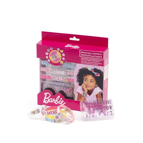 Ods - Barbie Bijoux Collection, Confezione Con 5 Braccialetti Con Ciondoli E Lettere Componibili, Kit Braccialetti Fai Da Te Bambina, Età Consigliata 