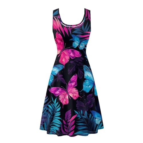 Image of TOADDITDO Women's Sleeveless O Neck Beach A-Line Party Coctail Tank Dresses Flared Sundress
