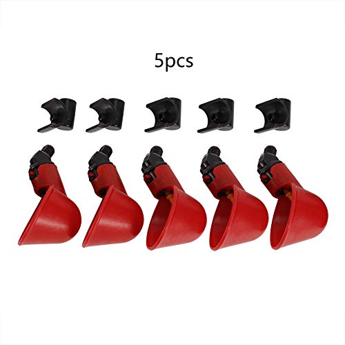 Petyoung 5PCS Automatic Poultry Drinker Feeder with Holder,Water Drinking Cups for Livestock Chicken Hen Duck Bird,Red Plastic Backyard Water Feeder