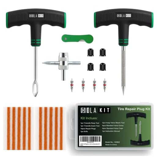 HolaKit Tire Plug Kit, 22PCS Compact Tire Repair Kit with Rubber Plugs, Upgrade T-Handle, 4-Way Valve Steam Tool, Flat Tire Puncture Repair Tools for Cars, Motorcycle, ATV, SUV