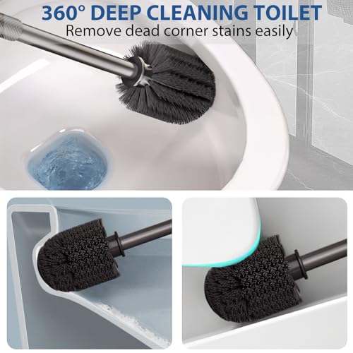 Image of 2Pack Toilet Brush and Holder Set,Suction Cups Wall Mounted Toilet Bowl Brush with Hideaway Caddy for Smooth Tiles /Glass,Toilet Cleaner Brush with Drip Tray for Bathroom Toilet RV Yacht Cleaning