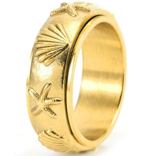 Bague homme en acier titane robuste au design vintage coquille d'étoile de mer