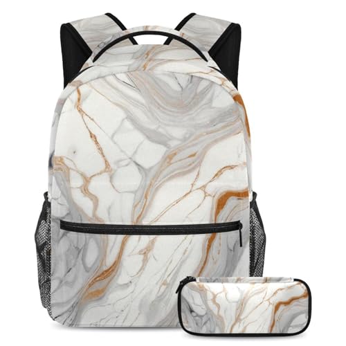 Sac à dos marbre blanc 2 pièces grand format pour une rentrée scolaire stylée