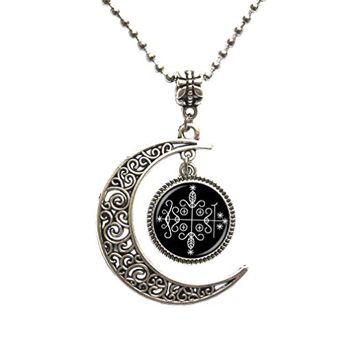 Waozshangu Fashion papa legba Voodoo Pendant Ritual Altar Pendant Occult Medallion Pendant Necklace Jewelry，PU195 (Silver)