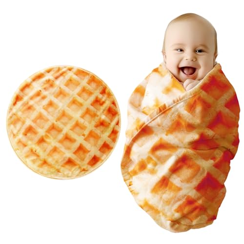 Image of Waffle Blanket Baby for Boys Girls, Funny, Soft Flannel Swaddle for Birthday Gifts, Food Blanket for Newborn (36 inch, Yellow)