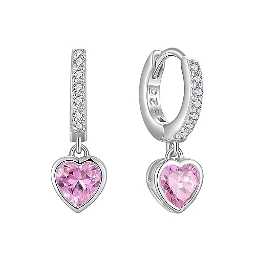 Starchenie Heart Dangle Drop Earrings 925 Sterling Silver Small Hoop Huggie Earrings Heart Birthstones Jewelry Gift for Women