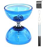 WDKXCN Diabolo avec Roulement à Billes, Kit de Jonglerie avec Lumière LED et Baguettes Manuelles, Kit de Jonglage en Caoutchouc Souple Transparent avec Cordon de Rechange et Sac, Bleu