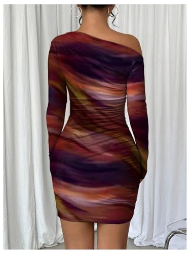 Image of RoseSeek Women's Off Shoulder Ombre Tie Dye Bodycon Dress Long Sleeve Slim Fit Pencil Mini Dresses