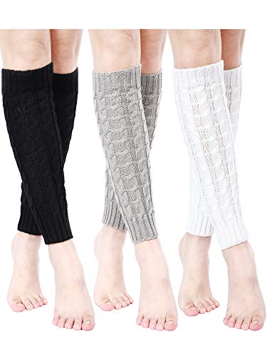 3 Pairs Women Cable Knit Leg Warmers Winter Knee High Crochet Sleeve Leg Warmers Long Socks