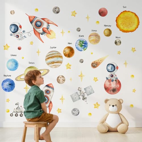 AmiCera Wall Stickers Kids, Space Galaxy Rocket Wall Decals, Space Wallpaper for...