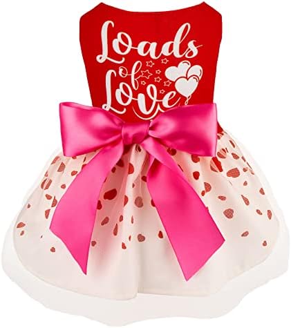 Dog Valentine's Day Dress - Soft Breathable Puppy Dress Love Printed Pet Sundress (Medium,Red)