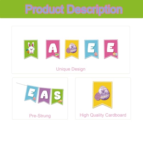 Image of Happy Easter Banner for Easter Party Decorations Indoor Outdoor Egg Bunny Hanging Decor