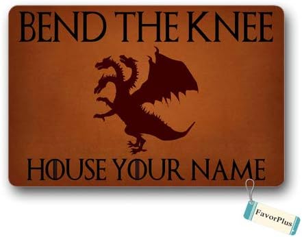 Doormat Customizable Personalized Bend The Knee - House Your Family Name - Fantasy Three-Headed Dragon Entrance Outdoor/Indoor Non Slip Decor Funny Floor Door Mat Area Rug for Entrance 15.7x23.6 inch