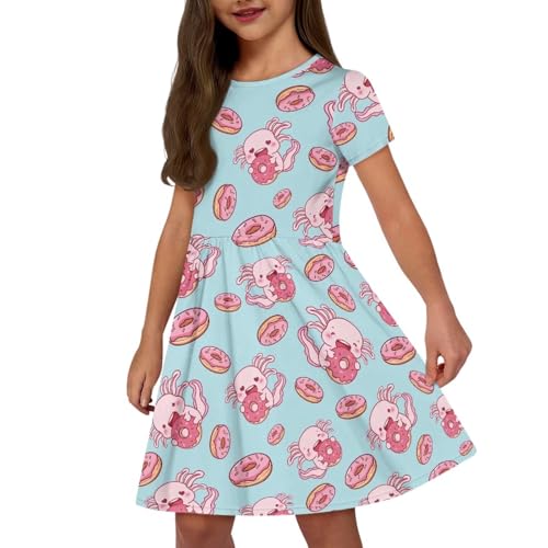 Girls Summer Dress Short Sleeve Midi Dresses A-Line Swing Dresses for Teen Girls 2-14 Y