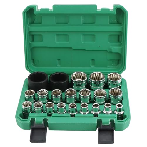 QWORK® 21 Piezas Llaves de Vaso, Llaves de Vaso Multidiente 1/2