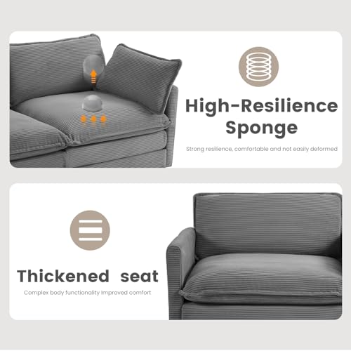 ROWHY Oversized Modular Sectional Sofa with Movable Ottoman, 112 Inch 4 Seat Modern Corduroy Sofa Set, Convertible L Shaped Couch for Living Room and Office, Dark Grey