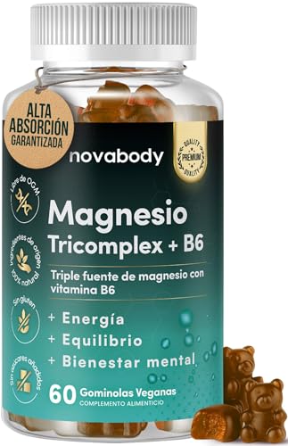 Gominolas de Triple Magnesio Complex Sin Azúcar con Vitamina B6 | Bisglicinato + Malato + Taurinato | Alta Absorción | Energía, Sistema Nervioso y Función Muscular | Veganas, Sin Gluten, 60 Unidades