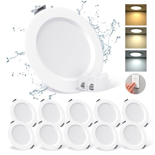 BombubillaLED Downlights Cool White/Warm White/Neutral White Adjustable, 7W Ultra Slim LED Recessed Ceiling Lights, IP44 Waterproof Spotlights Ceiling Lights for Bathroom Kitchen Living Room, 10 Pack