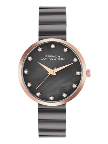 Image of French Connection Mop Gun Round Dial with IP Gun Stainless Steel Metal Strap Watch - for Womens FCN0128GNM