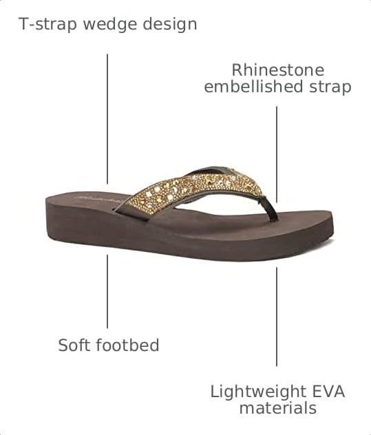 Image of REDVOLUTION New Women's Rhinestone Sandals High | Low Platform T-Strap Jewel Sandals High Wedge Flip Flops