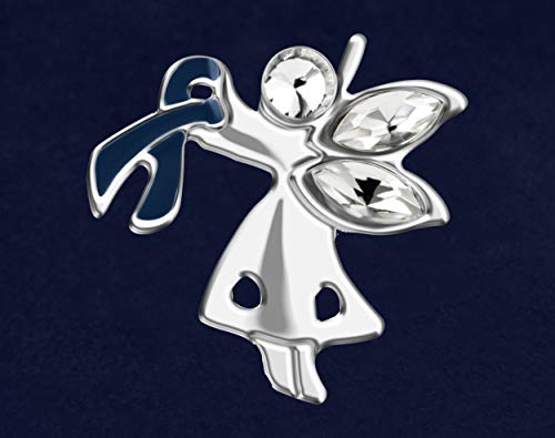Colon Cancer Awareness Dark Blue Ribbon Angel Pin - Perfect for Awareness, Gift-Giving, Fundraising, Door Prizes and More! (1 Pin)2