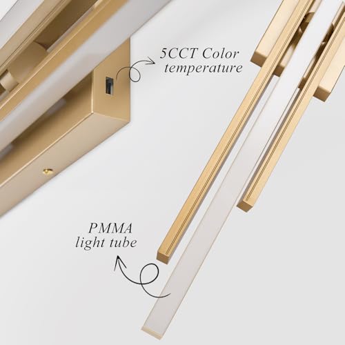 Image of VitaLink 48 inch Gold LED Bathroom Light Fixtures Long Vanity Lights Over Mirror Lighting Lamps Wall Mount Lighting Over Vanity Picture Indoor 5CCT(3000K /3800K /4500K /5200K /6000K)