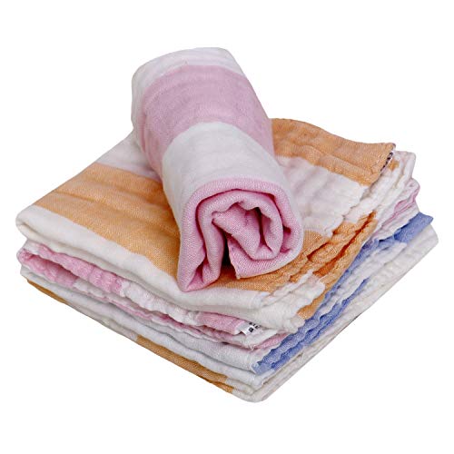 Image of Baby Muslin Washcloth Cotton Baby Wipes Cum Face Towel, 5 Pack 10x10 inches - Stripes