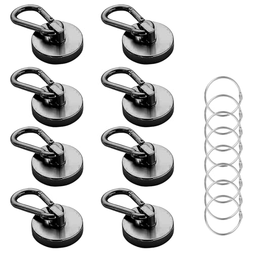 DODOGOD 超強力 マグネット フック カラビナ フック【8個セット】カラビナ付磁石 カラビナ磁石 ネオジム磁石 耐荷重42kg 直径32mm 強力 磁石 防錆 取外可能 キッチン/オフィス/業務/浴室/室外/壁掛け用(黒, 32mm 8セット)