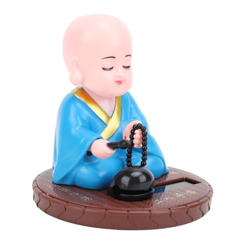 Yechiry Figura de Little Monk, Solar Funny Car Shaking Head Juguete Estatua de Monk Lucky Monk, Decoración del Hogar (Blue)