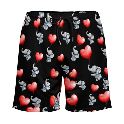 Cute Elephant with Heart Balloon Mens Swim Trunks Swimming Board Shorts with Compression Liner Summer Beach Bottom3