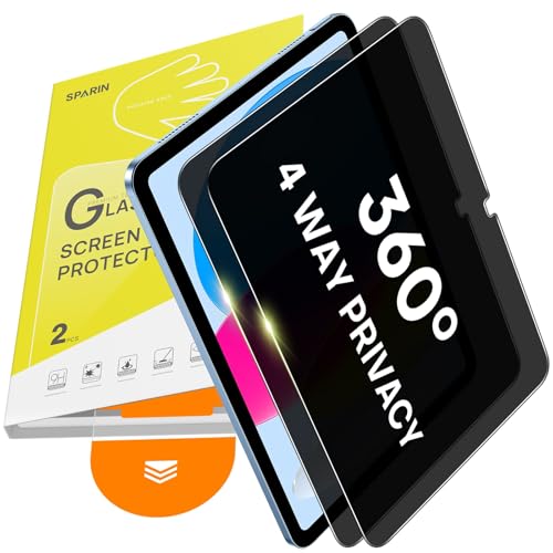 SPARIN 2 Pack Upgrade Privacy Screen Protector for iPad A16 11th/10th Generation 11/10.9 inch (2025&2022) 360 Anti-Spy 9H Tempered Glass with Easy Box Support Face ID & Apple Pencil Case Friendly