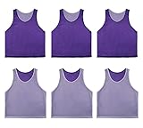 RE-HUO 6 PCS Reversible Pinnies Basketball Soccer Training Vest Double Sided Mesh Jerseys for Adult(L, Purple/White)
