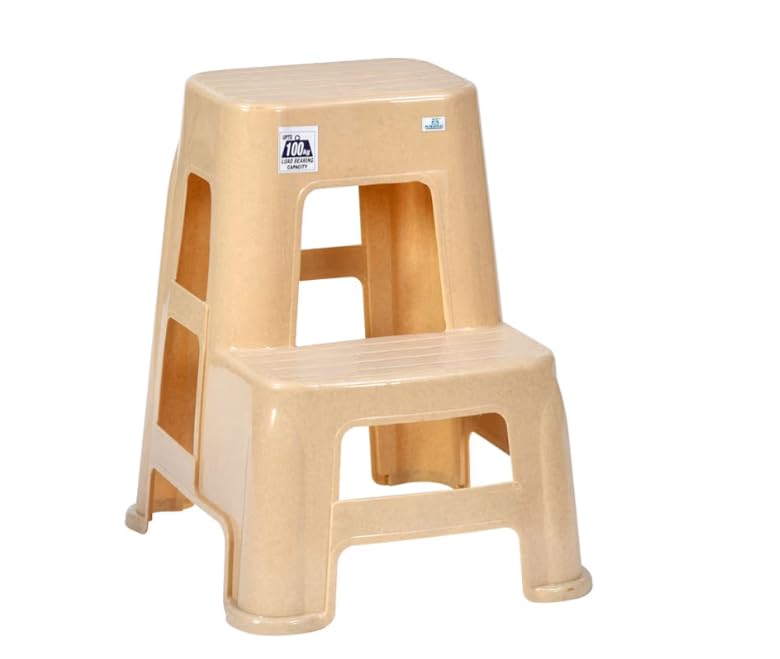 Plastic 2-Step Stool, Marble Beige, 61x47x54 cm, 100 kg Load Capacity, for Home, Kitchen, Bathroom and Office-image-19