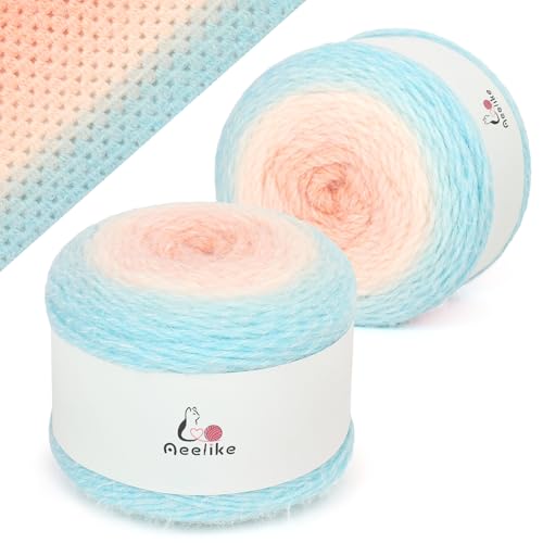 Image of Aeelike Ombre Yarn for Crocheting, 2 PCS Colorful Gradient Yarn #4 Medium, Each 190g(6.7 oz) 400m(437.5 Yards) 71% Acrylic 29% Nynon, Soft Cake Crochet Yarns for Blanket, Scraves, Sweaters, Color E
