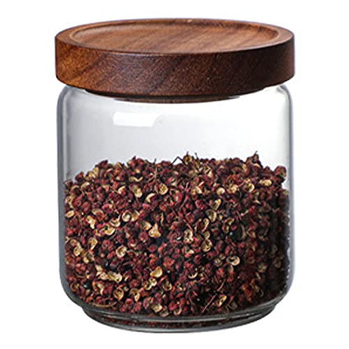 Tarros de almacenamiento con tapa de madera, 500 ml/750 ml/1000 ml, herméticos, elegantes recipientes de cristal, tarros de especias, redondos, sin BPA, junta de silicona para galletas, té, azúcar,