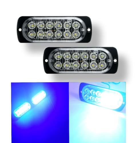 スーパーブライト 超爆眩 LED ストロボライト ストロボフラッシュ デイライト12LED搭載 点滅 緊急 警告灯 汎用車用 12V 24V 車 バイク トラック (ブルー)のサムネイル