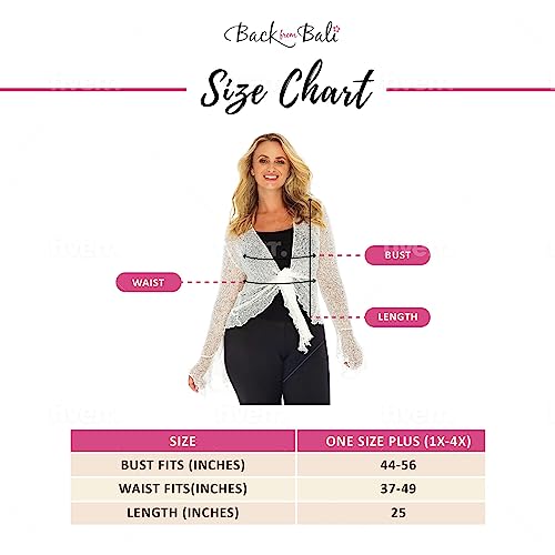 Back From Bali Womens Plus Size Sheer Shrug Bolero Long Sleeves Cropped Cardigan Bell Sleeves 2X 3X 4X Lightweight Gunmetal Grey #TOP3