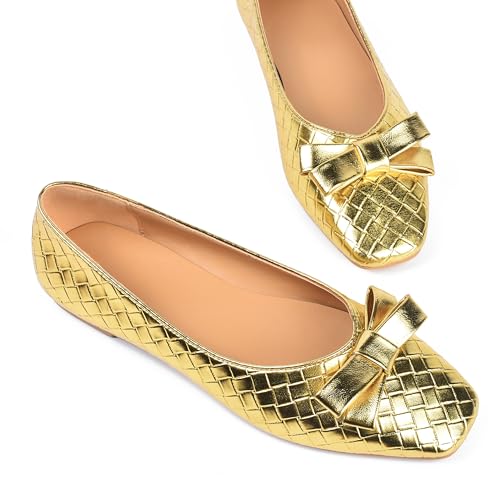 Woven Flats for Women Square Toe Ballet Flats Ladies Slip on Bow Ballerina Dress Shoes4