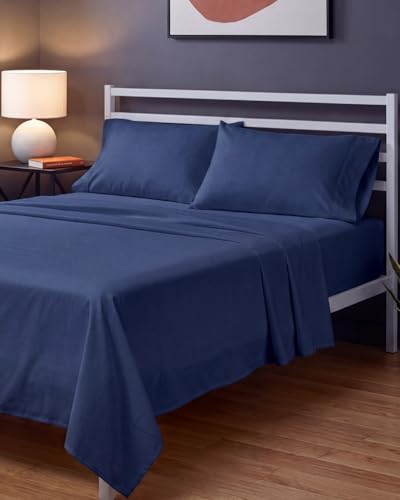 Image of Sleepy Town King Size Bed Sheets - 4 Piece - King Sheet Set - Extra Soft, Comfy & Cooling - Easy Care - Shrinkage, Wrinkle & Fade Resistant - Brushed Microfiber - Deep Pocket Bed Sheets (Navy Blue)