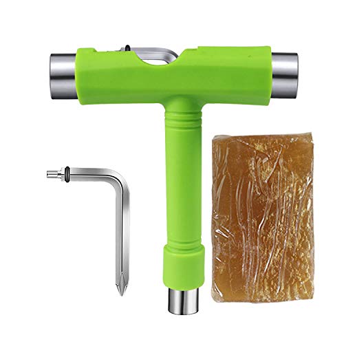 Geelife Skateboard Tool and Cleaner All-in-one Multi-Functional T Skate Tool, Allen Key and Grip Tape Eraser (Green)